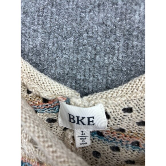 BKE Deconstructed Sweater Women's Large Beige Open Knit Fringe Western Pullover - Picture 2 of 7